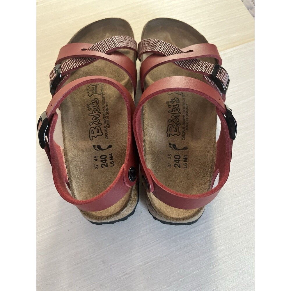 BIRKI'S by Birkenstock US 6.5 EU 37 Sandals Lillie Red Plaid Birko Flor Buckle - Picture 5 of 7
